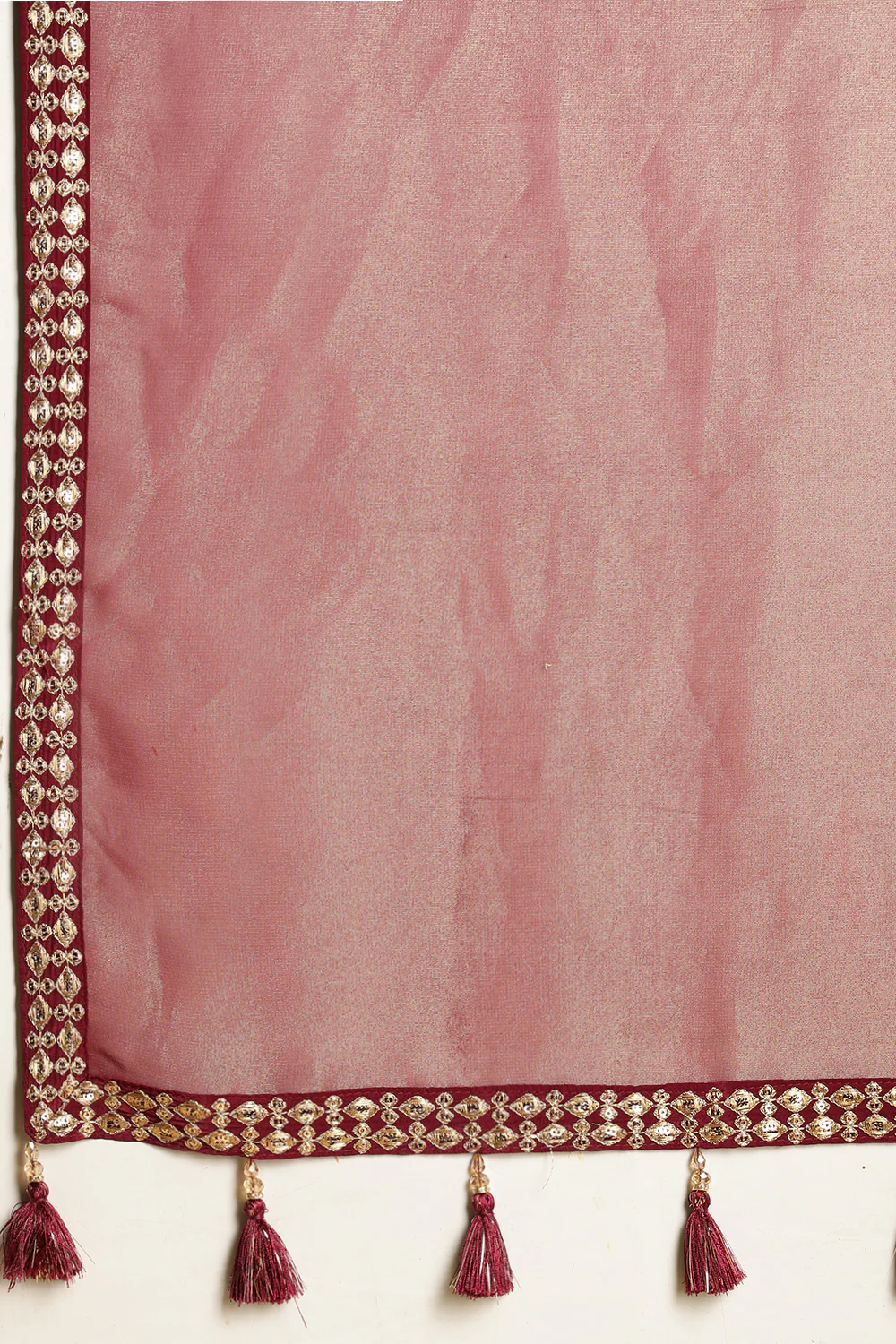 Wine Color Metallic Tissue Sequins & Zari Embroidered Saree with Readymade Blouse - Image 9
