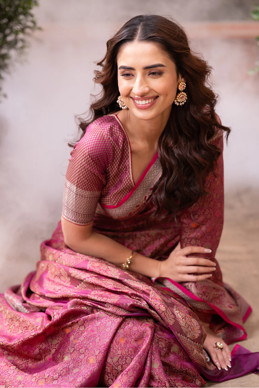 Wine Cotton Silk Floral Resham & Zari Wovern Saree - Image 7