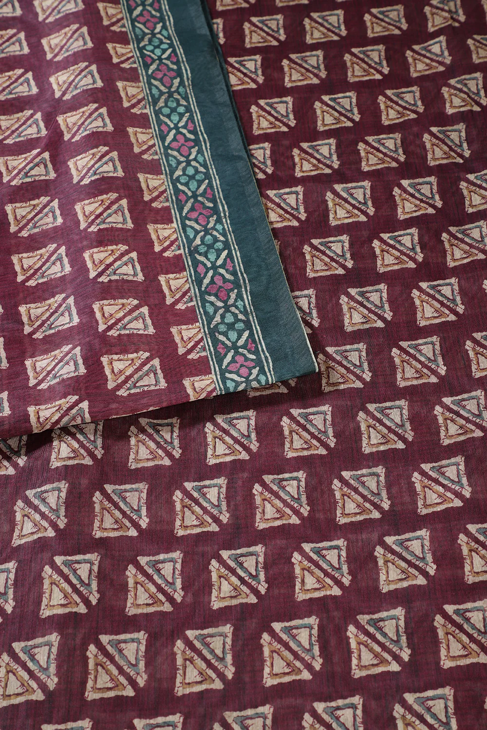 Wine Cotton Silk Printed Saree - Image 2