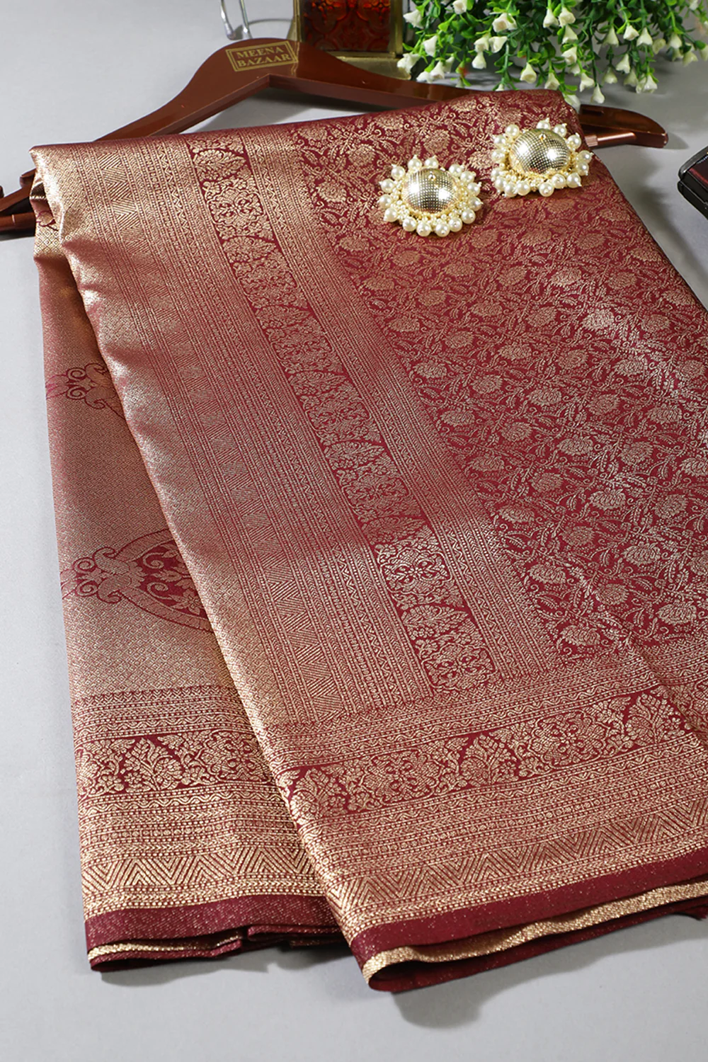 Wine Floral Zaal Woven Silk Saree