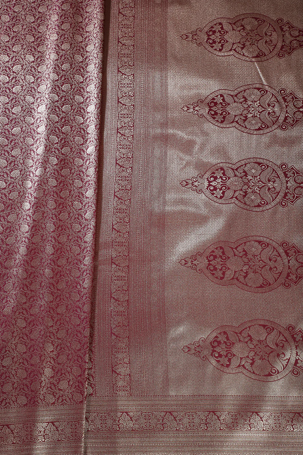 Wine Floral Zaal Woven Silk Saree - Image 2