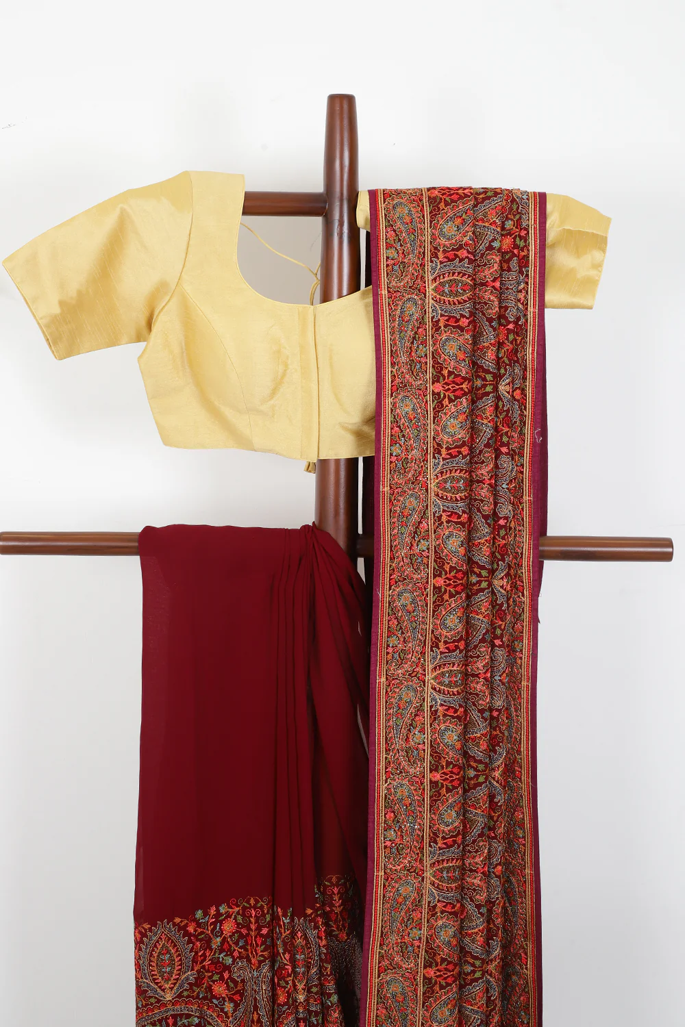 Wine Georggette Resham Embroidered And Swaroski Work Saree - Image 2