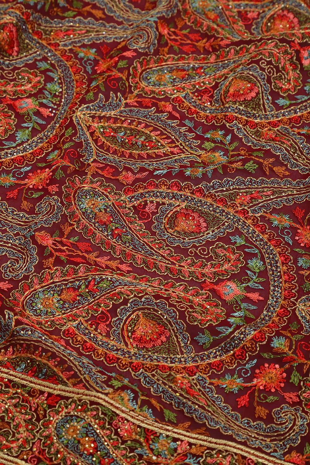 Wine Georggette Resham Embroidered And Swaroski Work Saree - Image 5