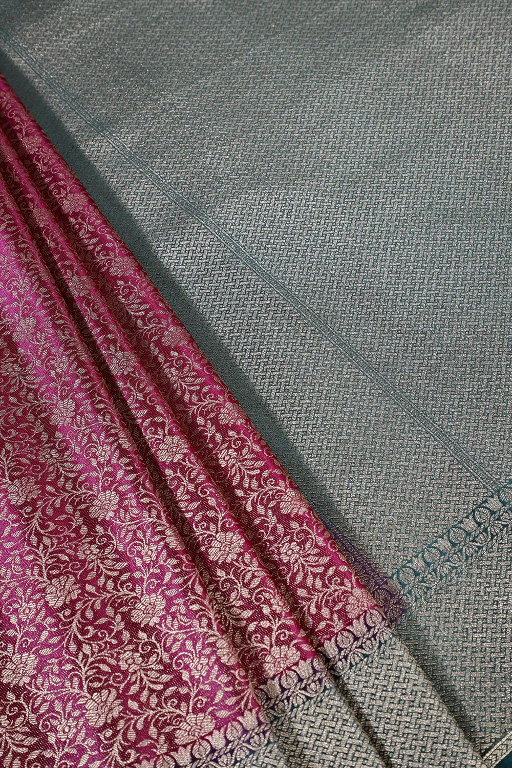 Wine & Green Floral Zari Woven Sarees - Image 3