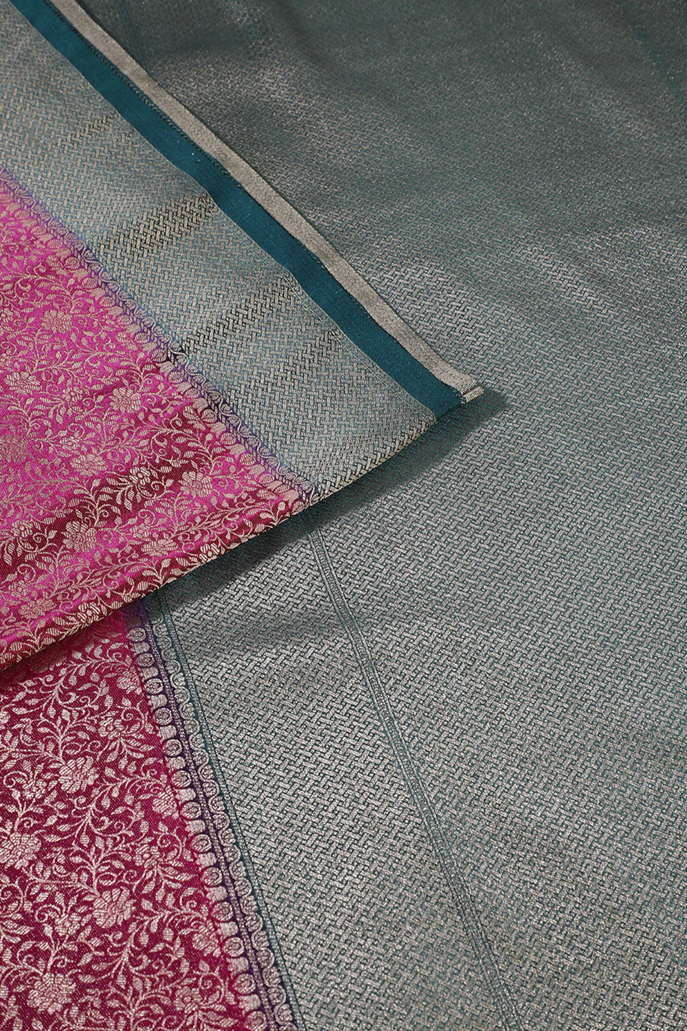 Wine & Green Floral Zari Woven Sarees - Image 4