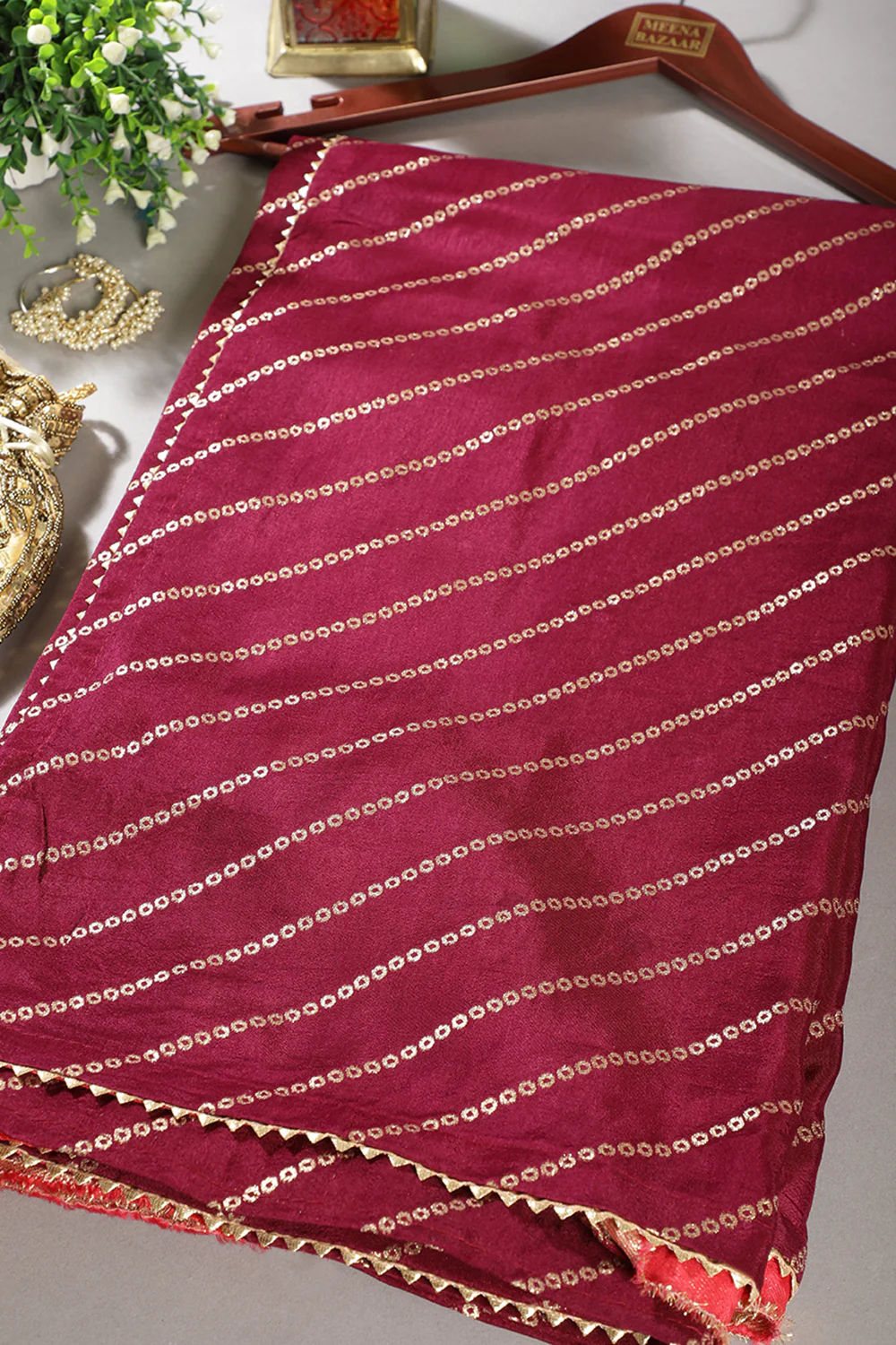 Wine Modal Silk Saree with Zari Pinstripes - Image 6