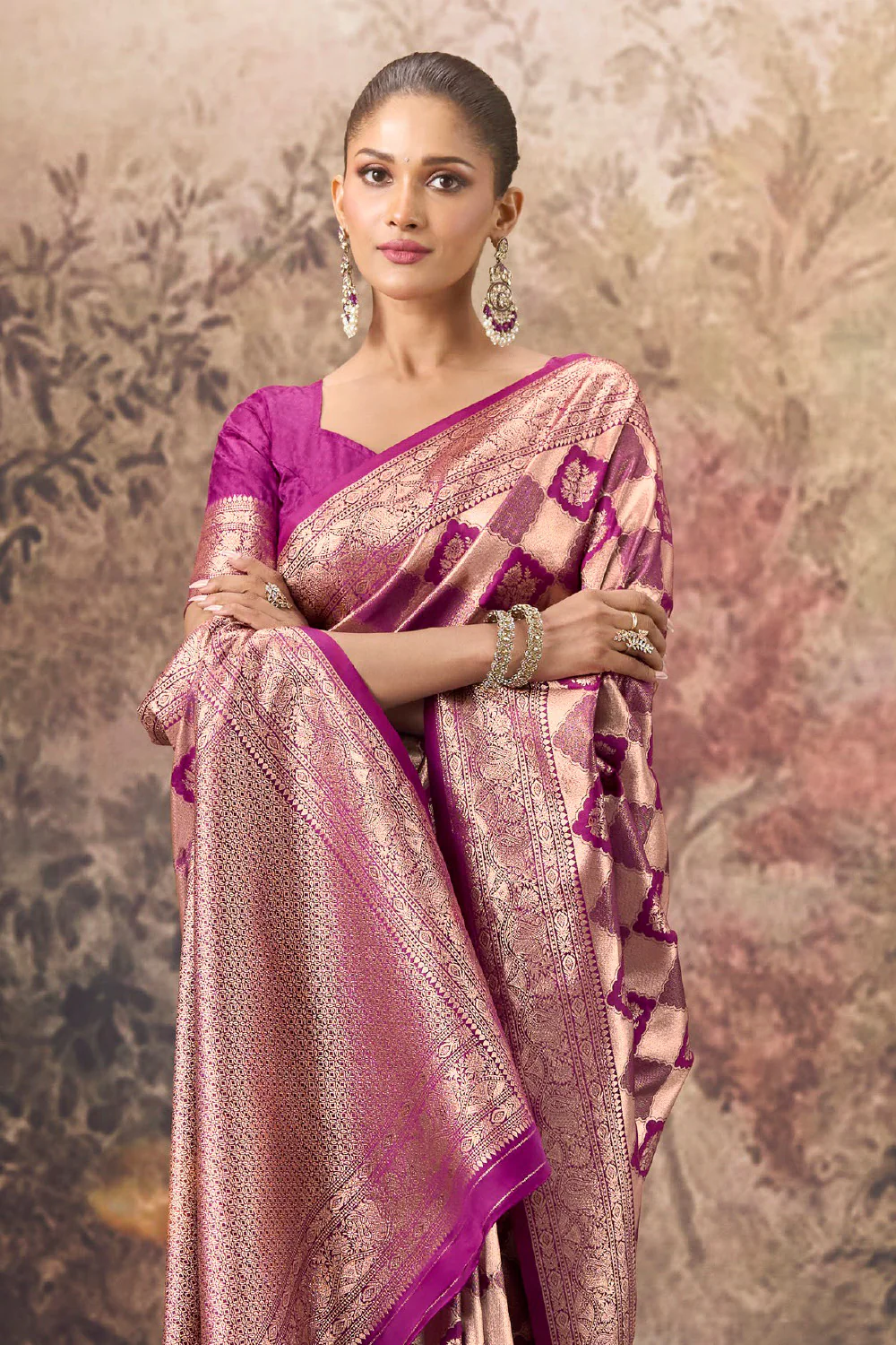 Wine & Purple Silk Zari Woven Saree - Image 2