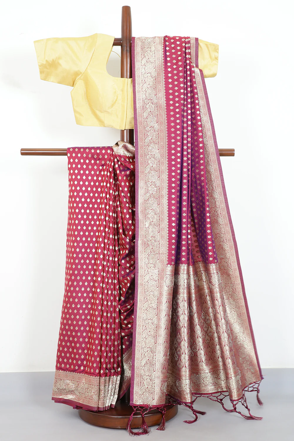 Wine Silk Zari Woven And Swaroski Work Saree - Image 2