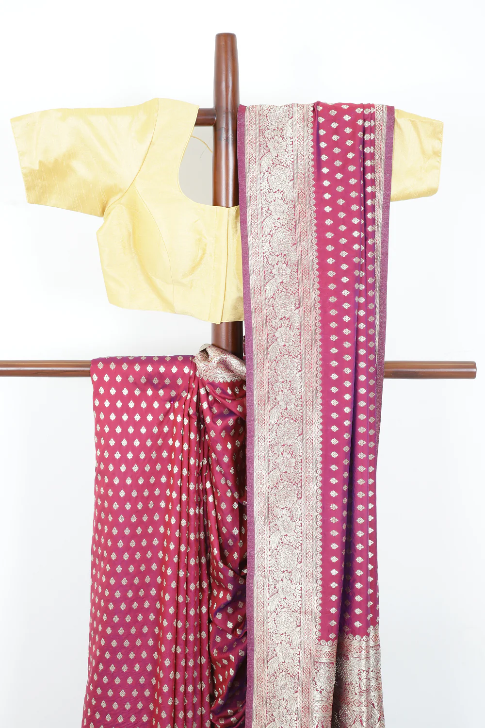 Wine Silk Zari Woven And Swaroski Work Saree - Image 3