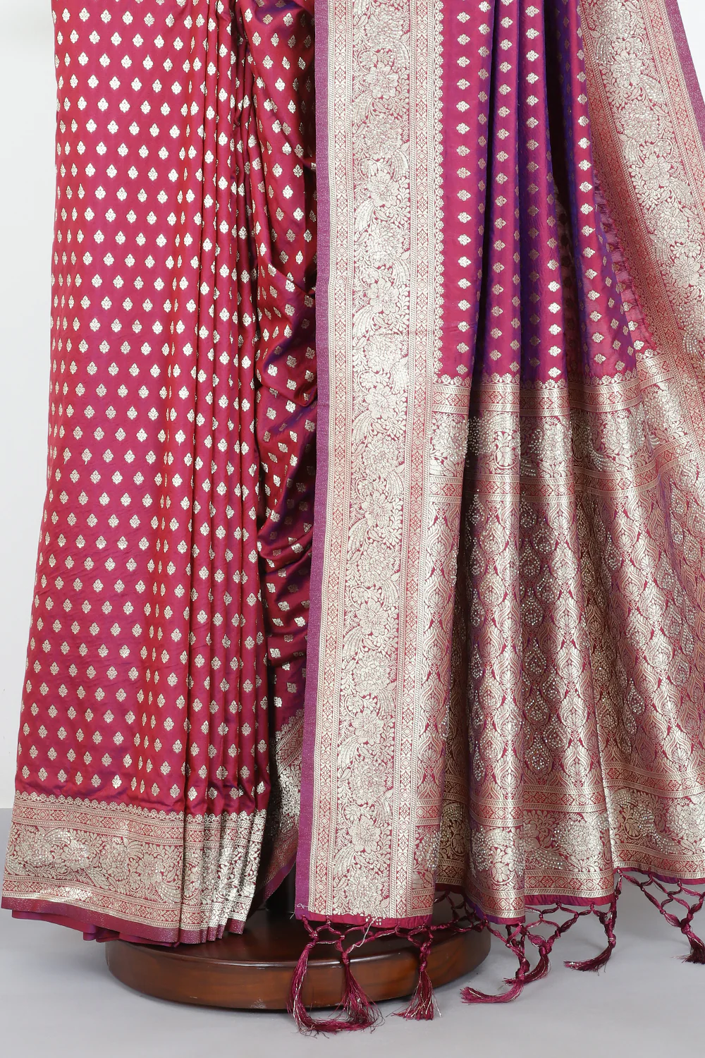 Wine Silk Zari Woven And Swaroski Work Saree - Image 4