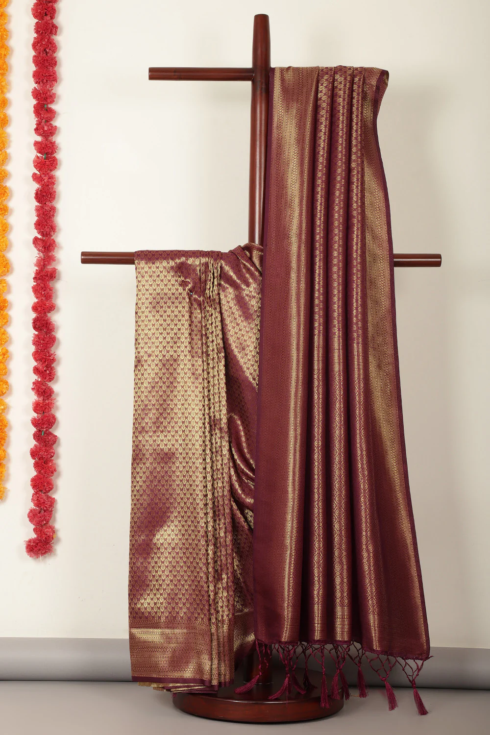 Wine Soft Silk Zari Woven Saree - Image 2