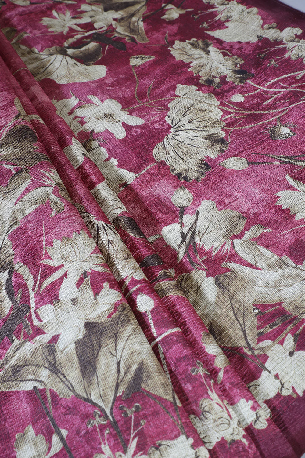 Wine Tussar Silk Floral Printed Saree - Image 3