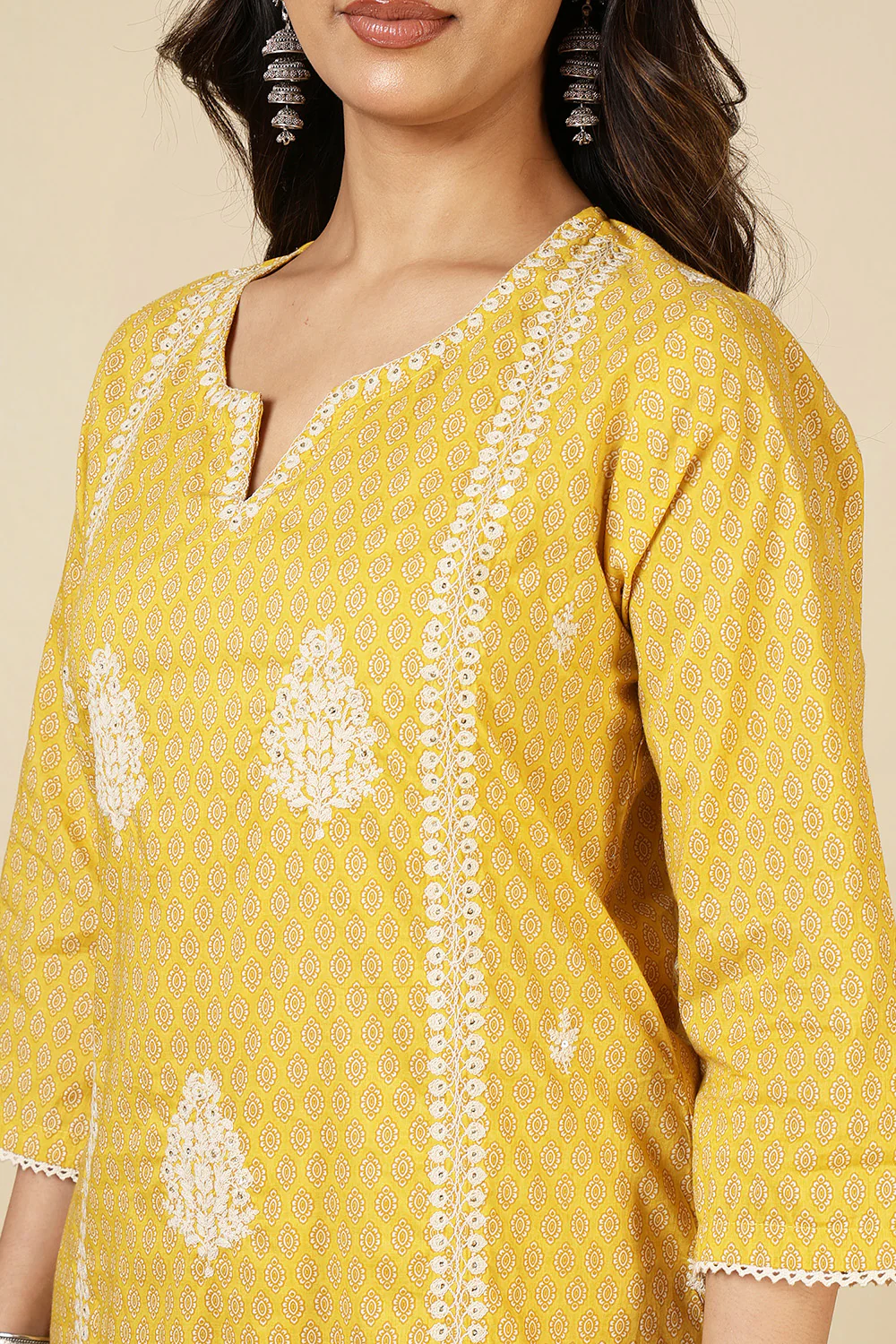 Yellow Cotton Emboridered And Printed Suit Set - Image 6