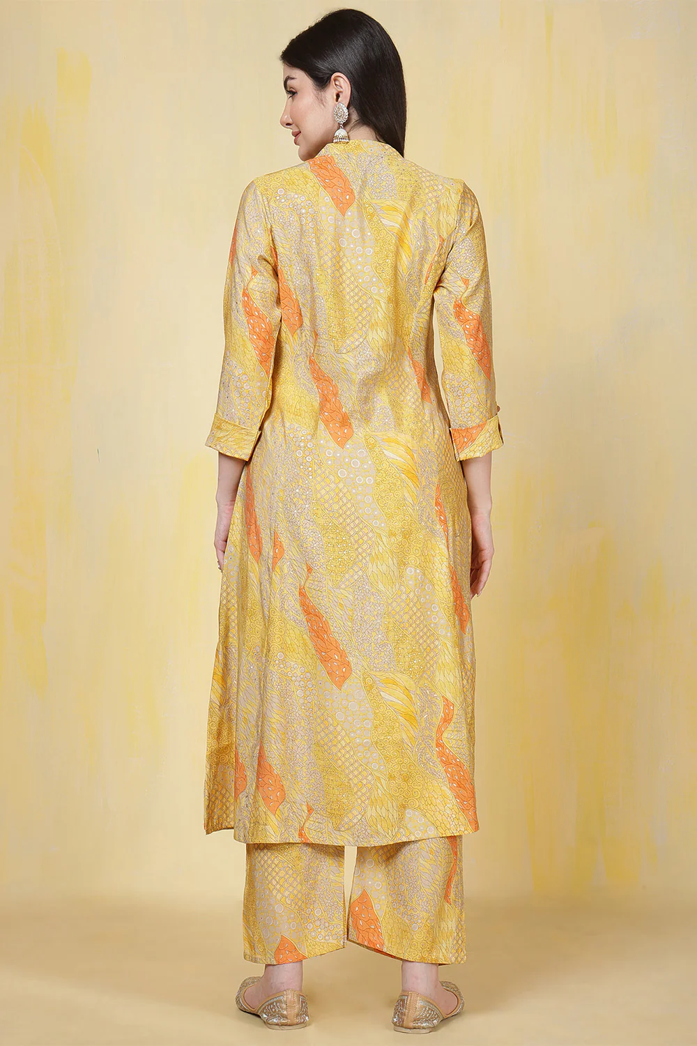 Yellow Cotton Printed Long Kurta Set - Image 4