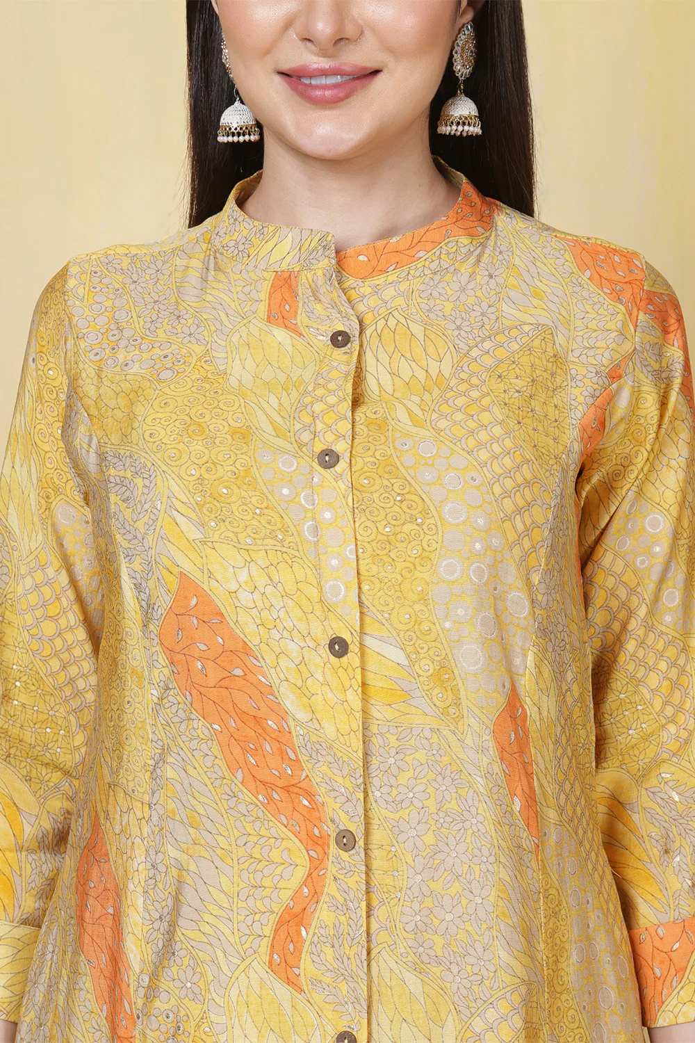 Yellow Cotton Printed Long Kurta Set - Image 5