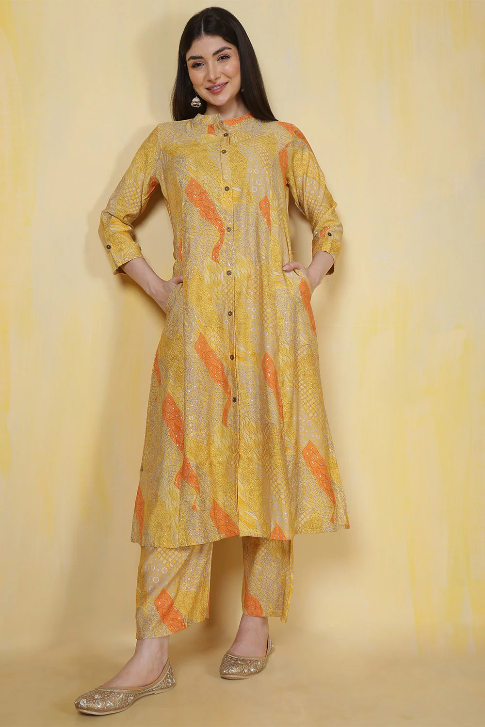 Yellow Cotton Printed Long Kurta Set - Image 7
